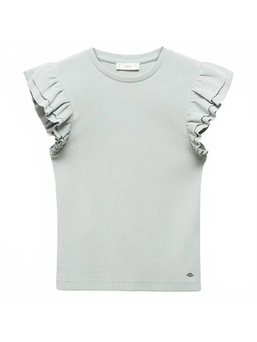 Mango Cotton Short-Sleeved Ruffle T-Shirt Blue NWT Teen's XS